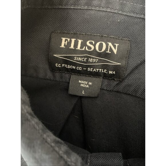 Filson Cotton Black Button Down Shirt Mens Size L Collar Casual Hunting Hiking - Picture 11 of 13